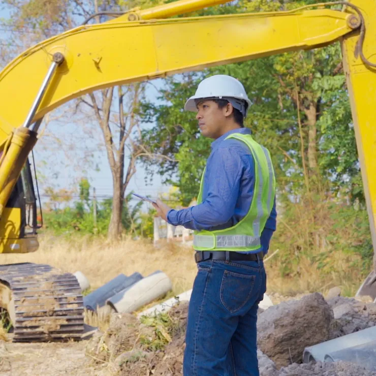 man standing near excavator